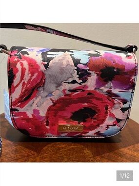 Kate Spade  Laurel Way Multi  abstract floral Crossbody bag  navy pink red Lt. b